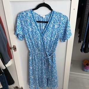 Blue Floral Wrap Dress - sienna sky xs
